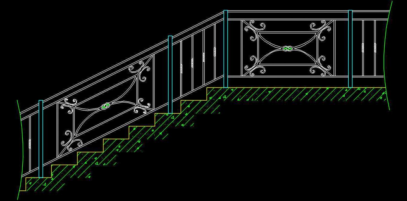 Floral Wrought Iron Railing Free CAD Block